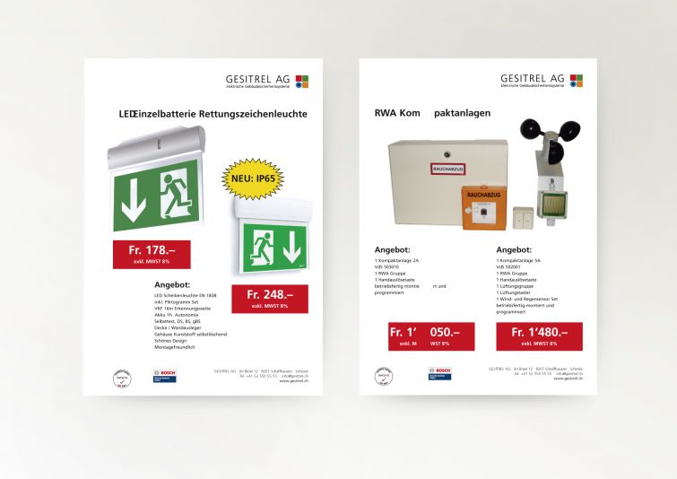 Design-Konzept für das Layout verschiedener Produkt-Flyer für Gesitrel