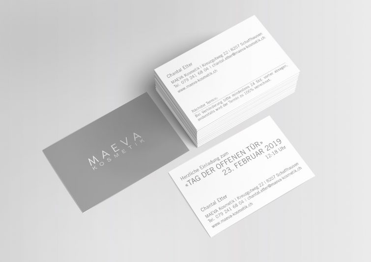 Layout für Visitenkarten als Terminkarten und Einladungen für Maeva Kosmetik
