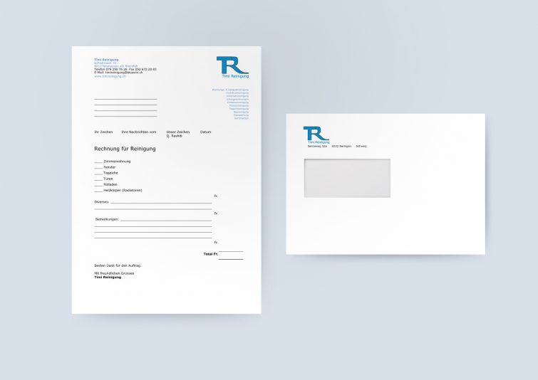 Design für Formulare und Couverts für Timi Reinigung
