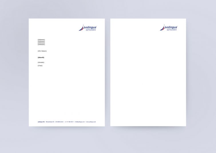Design des Briefpapiers für juslingua