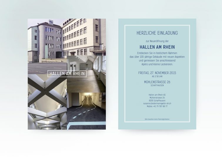 Design für die Einladung für die Neueröffnung für die Hallen am Rhein