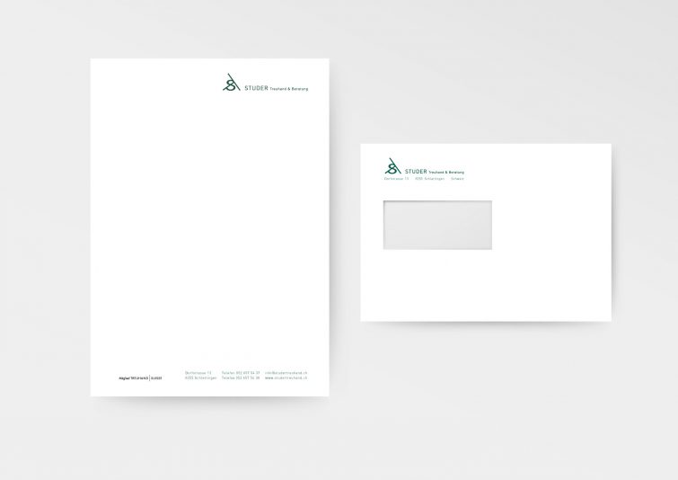 Design des Briefpapiers und der Couverts für Studer Treuhand & Beratung