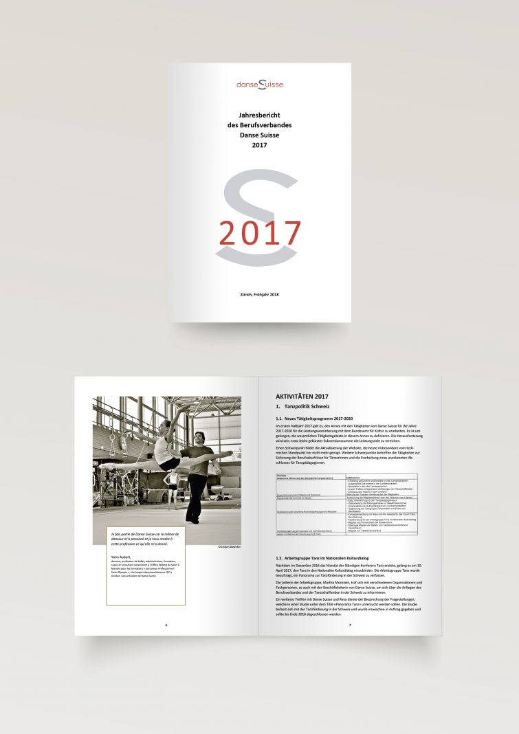 Layout des Geschäftsberichts 2017 für Danse Suisse 