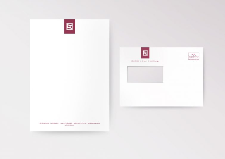 Design des Briefpapiers und Couverts für Schmidweine