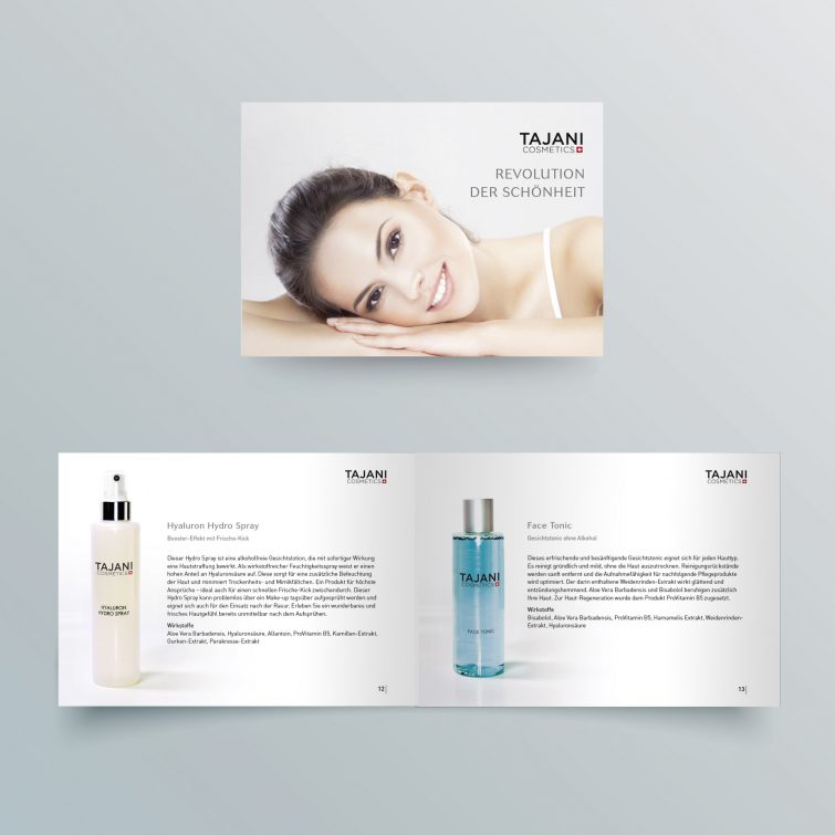 Design der Broschüre für Tajani Cosmetics