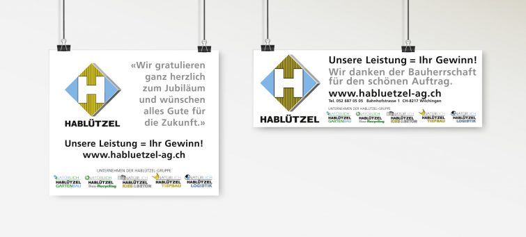 Design verschiedener Inserate für AG Ernst Hablützel & Co.