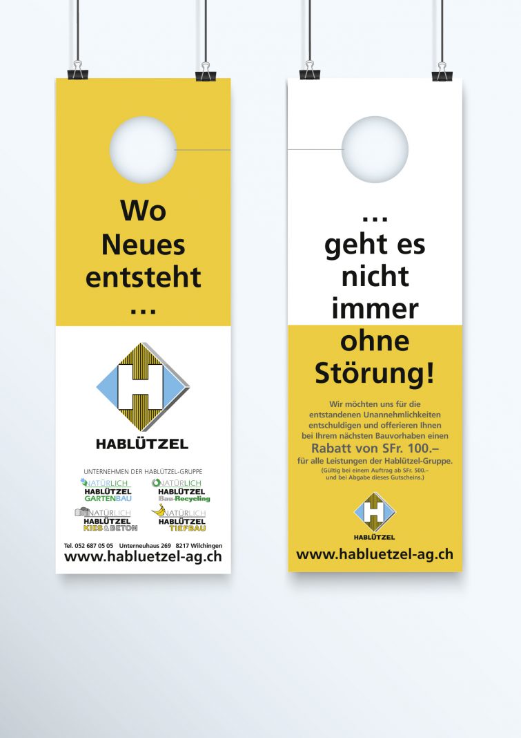 Werbeaktion mit Türhängern für AG Ernst Hablützel & Co. 