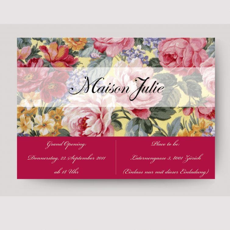 Design der Einladung für Maison Julie zur Eröffnung