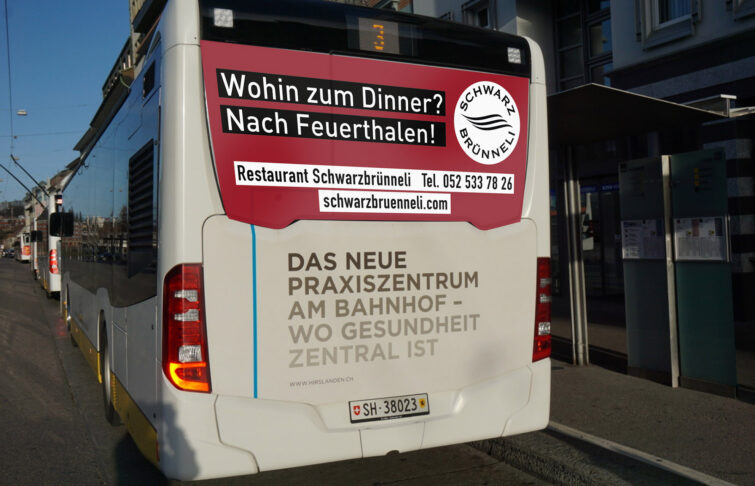 Design der Buswerbung für Schwarzbrünneli