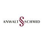 Logo von Anwalt Schmid in Schaffhausen als schwarzer Schriftzug mit einem symbolisierten S zwischen den beiden Wörtern in Bordeaux