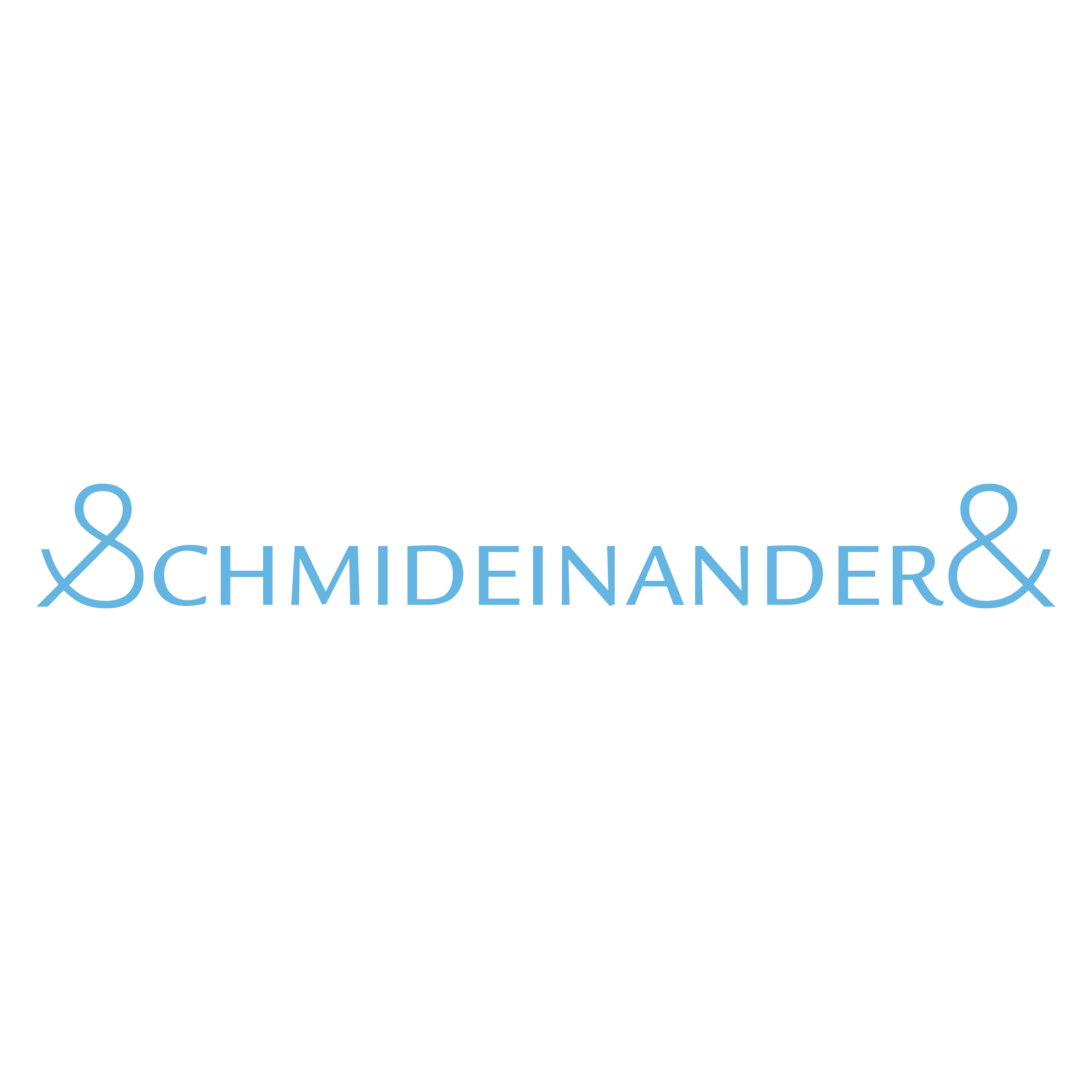 Logo von Schmideinander in Schaffhausen als Schriftzug mit Grossbuchstaben in Cyan und als Anfangsbuchstabe ein Et-Zeichen statt ein S. Das Et-Zeichen wiederholt sich gespiegelt am Schluss des Schriftzugs.