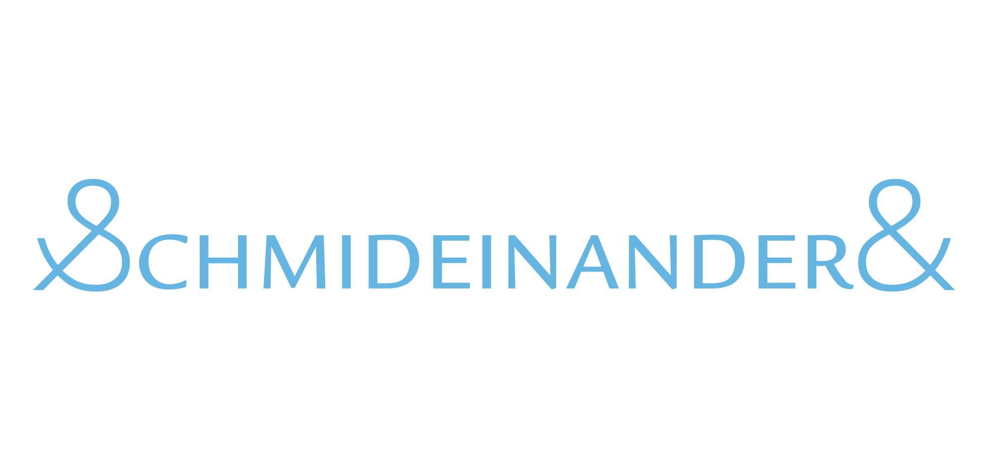 Logo von Schmideinander in Schaffhausen als Schriftzug mit Grossbuchstaben in Cyan und als Anfangsbuchstabe ein Et-Zeichen statt ein S. Das Et-Zeichen wiederholt sich gespiegelt am Schluss des Schriftzugs.