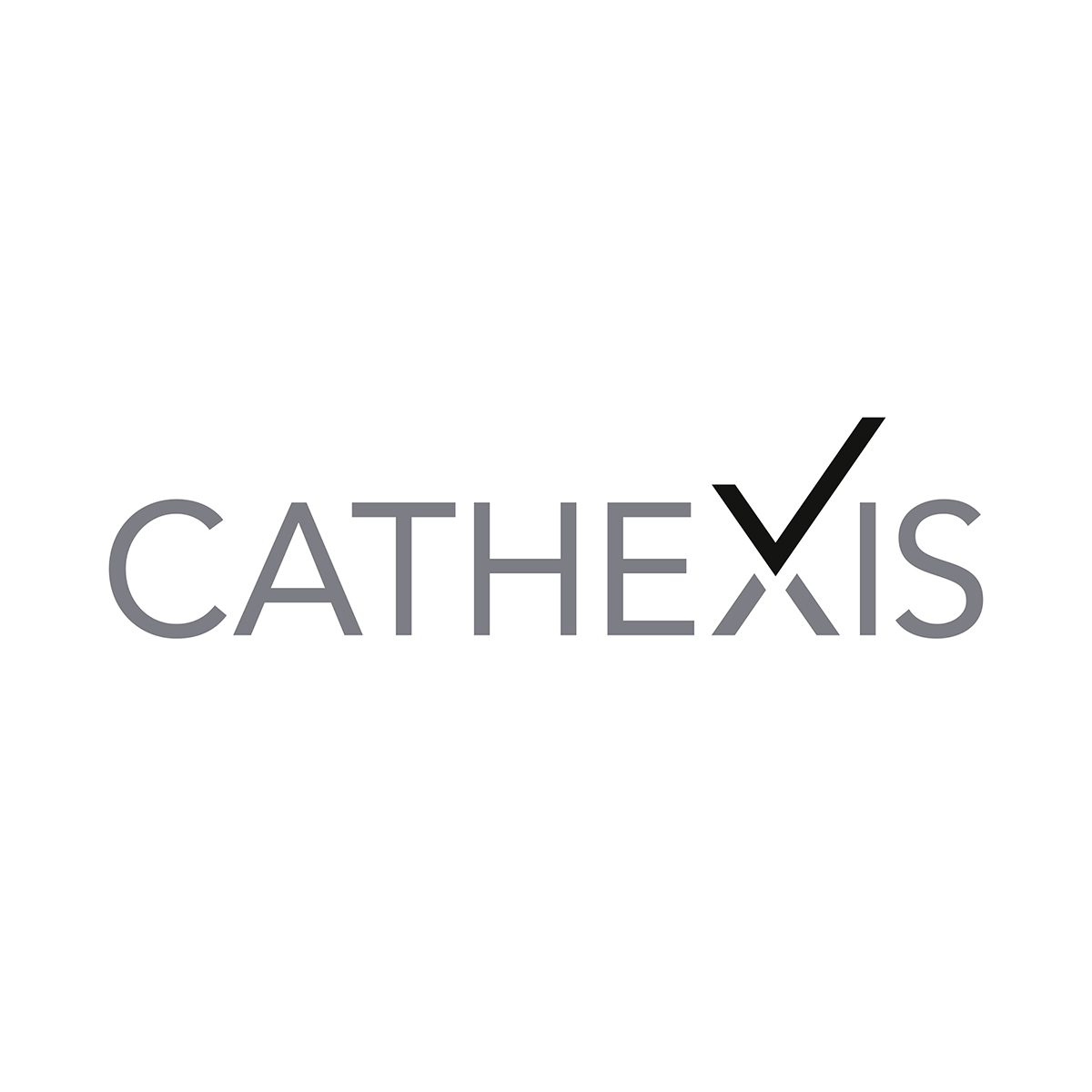 Logo von Cathexis in Zürich als Schriftzug mit Grossbuchstaben in Grau mit einem graphischen X als Korrekturhaken