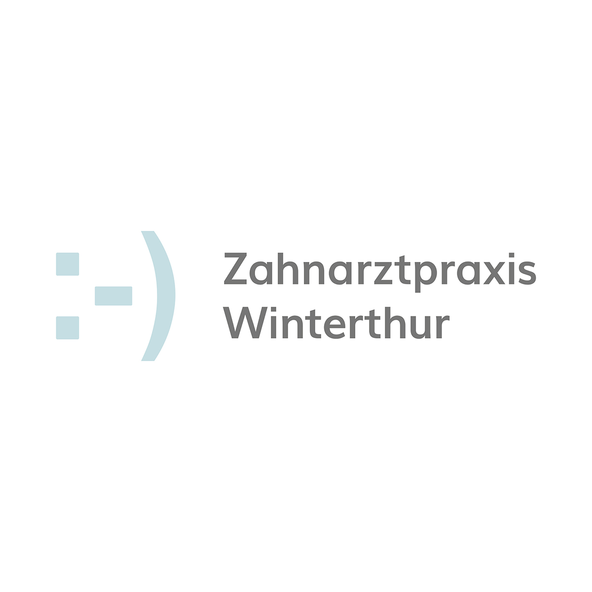 Graphik als hellbaues Smilie mit Schriftzug als Logo von Zahnarztpraxis Winterthur