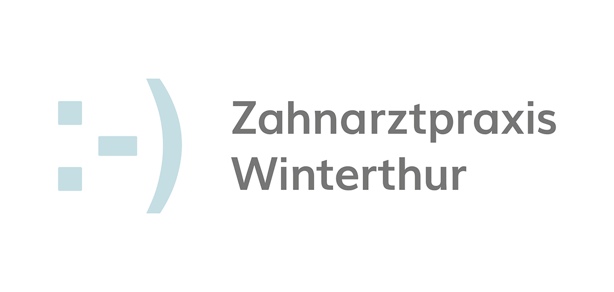 Graphik als hellbaues Smilie mit Schriftzug als Logo von Zahnarztpraxis Winterthur