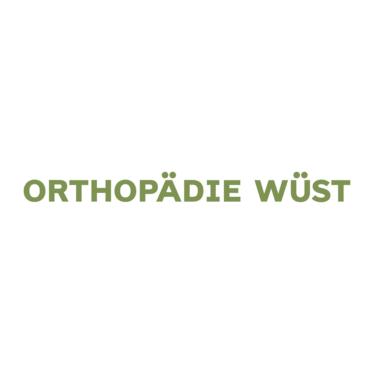 Schriftzug in olivgrünen Grossbuchstaben als Logo von Orthopädie Wüst